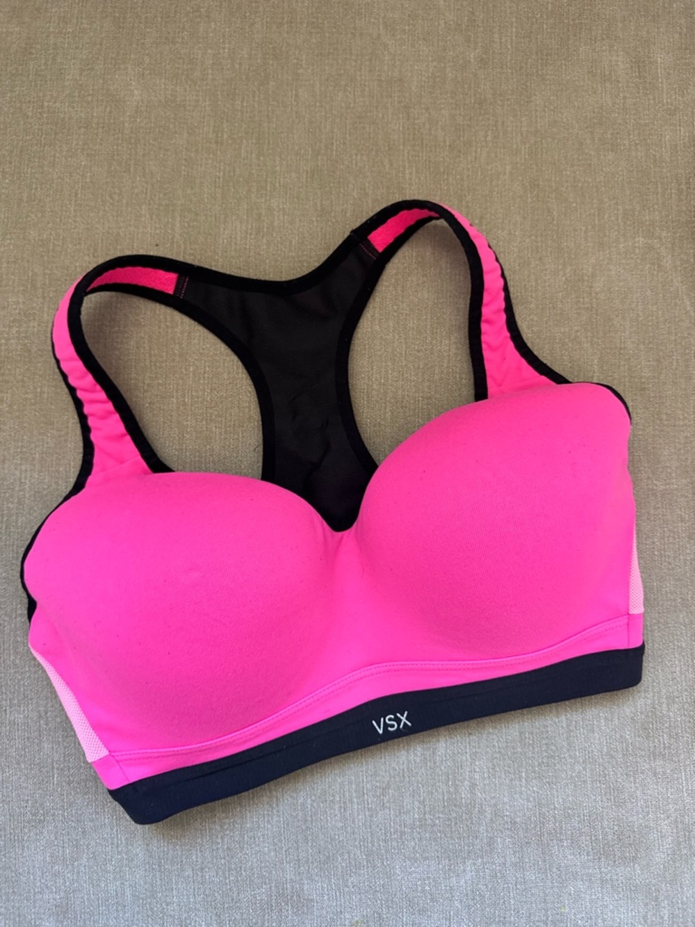 VSX Pink Racerback Molded-Cup Sports Bra with Black Trim Victoria secret